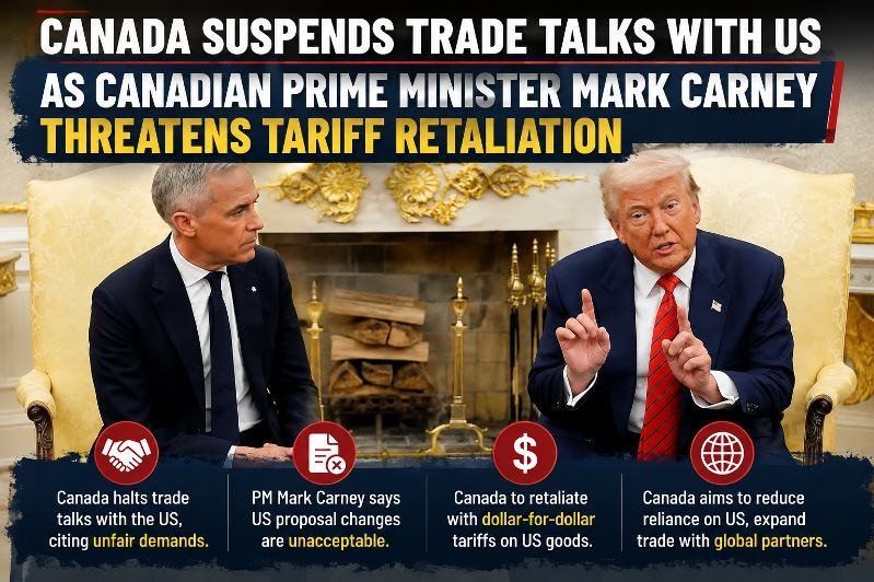Canada-US Trade War - Canada Suspends Trade Talks With US as Canadian PM Mark Carney Threatens Tariff Retaliation
