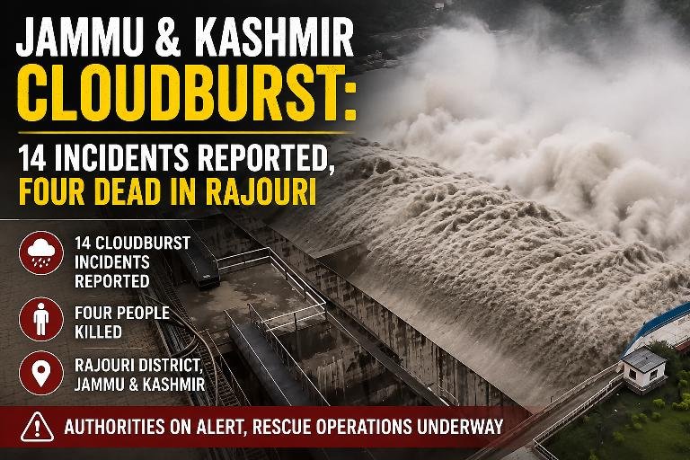 Jammu and Kashmir Cloudburst: 14 Incidents Reported, Four Dead in Rajouri