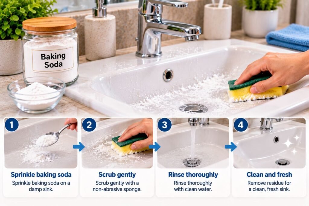 Clean Bathroom Sink with Baking Soda