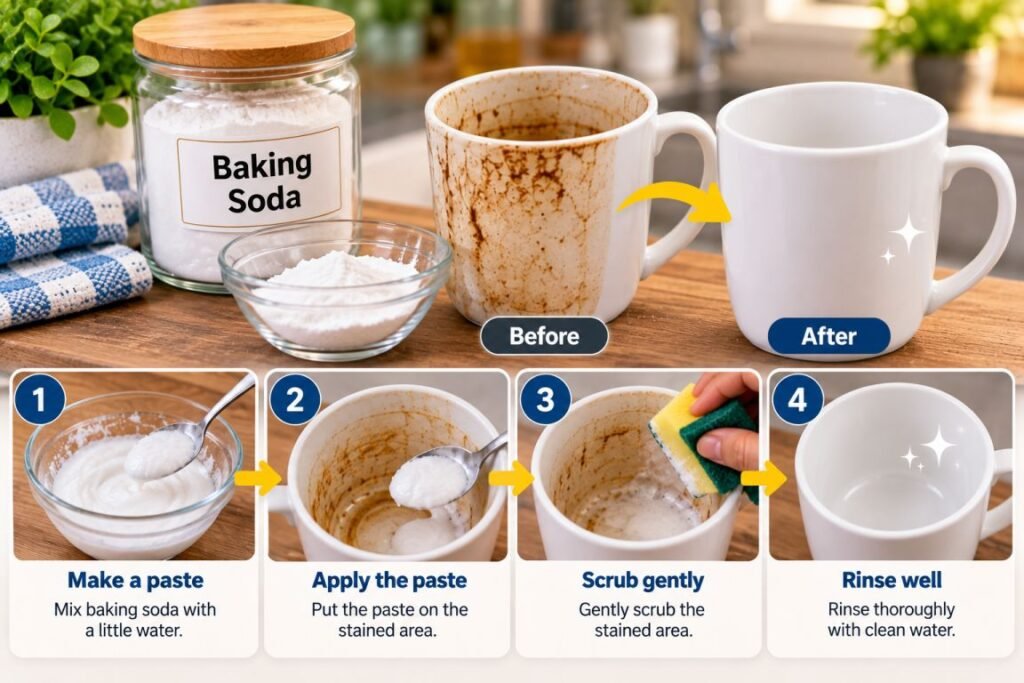 Clean Coffee Mugs with Baking Soda