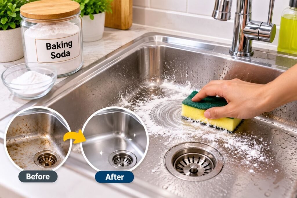 Clean Kitchen Sink with Baking Soda