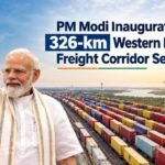 PM Modi inaugurates 326-km Western Dedicated Freight Corridor sections with freight trains in the background